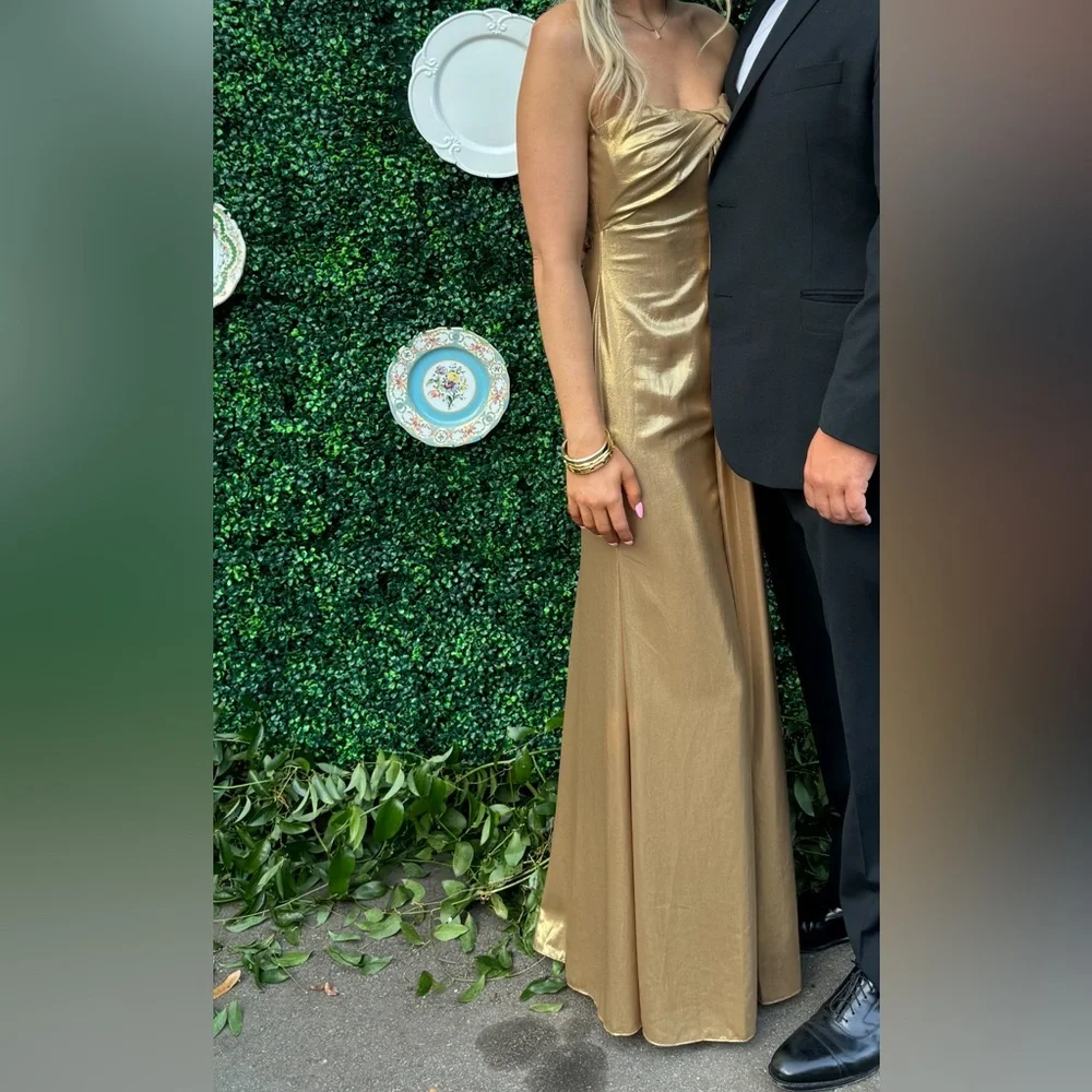 Ralph Lauren Metallic Gold Evening Gown - Picture 1 of 8